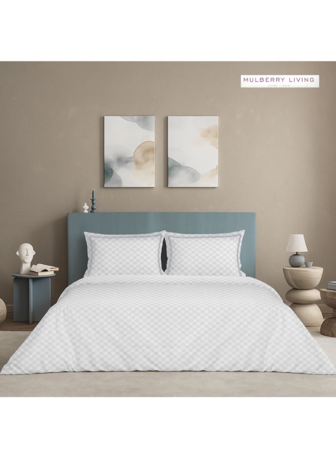 مالبيري ليفينج غطاء لحاف قطني % بنسيج  بتصميم شبكي حضري مقاس كوين  ×  سم كاروهات أبيض - Image 1
