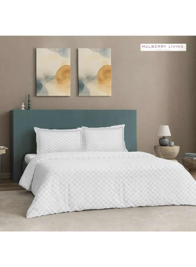 مالبيري ليفينج غطاء لحاف قطني % بنسيج  بتصميم شبكي حضري مقاس كوين  ×  سم كاروهات أبيض