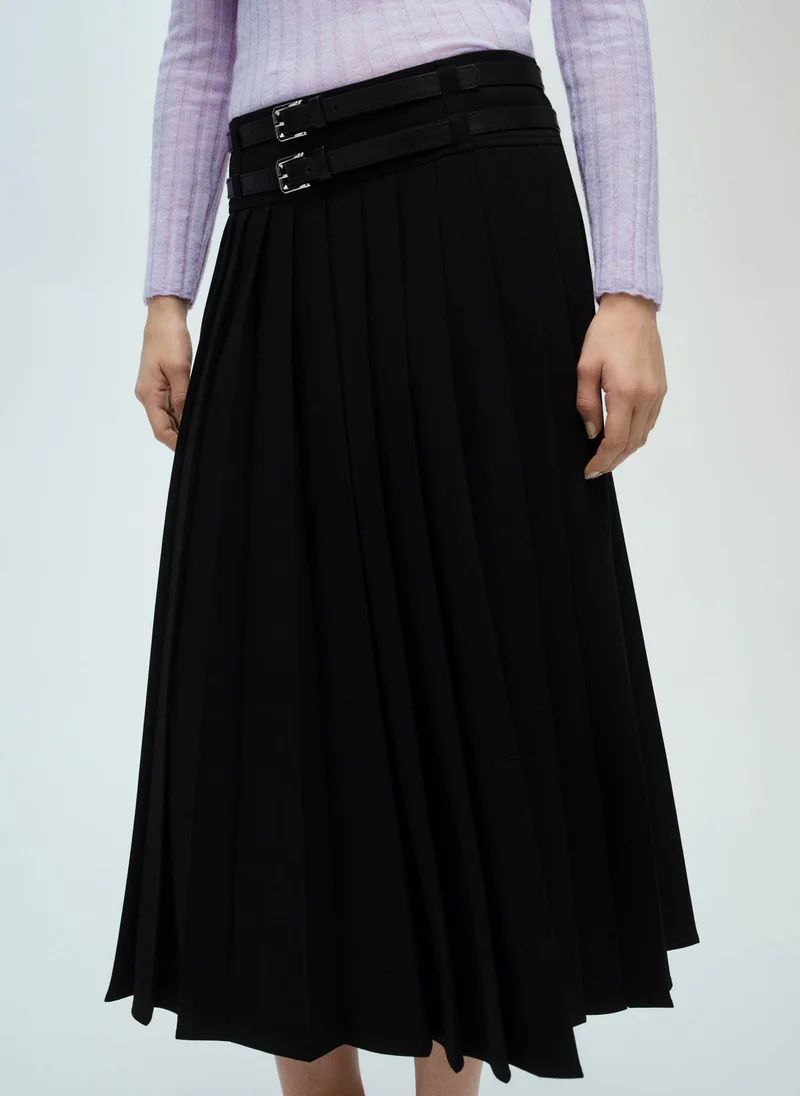 مانجو Double-Belted Pleated Skirt