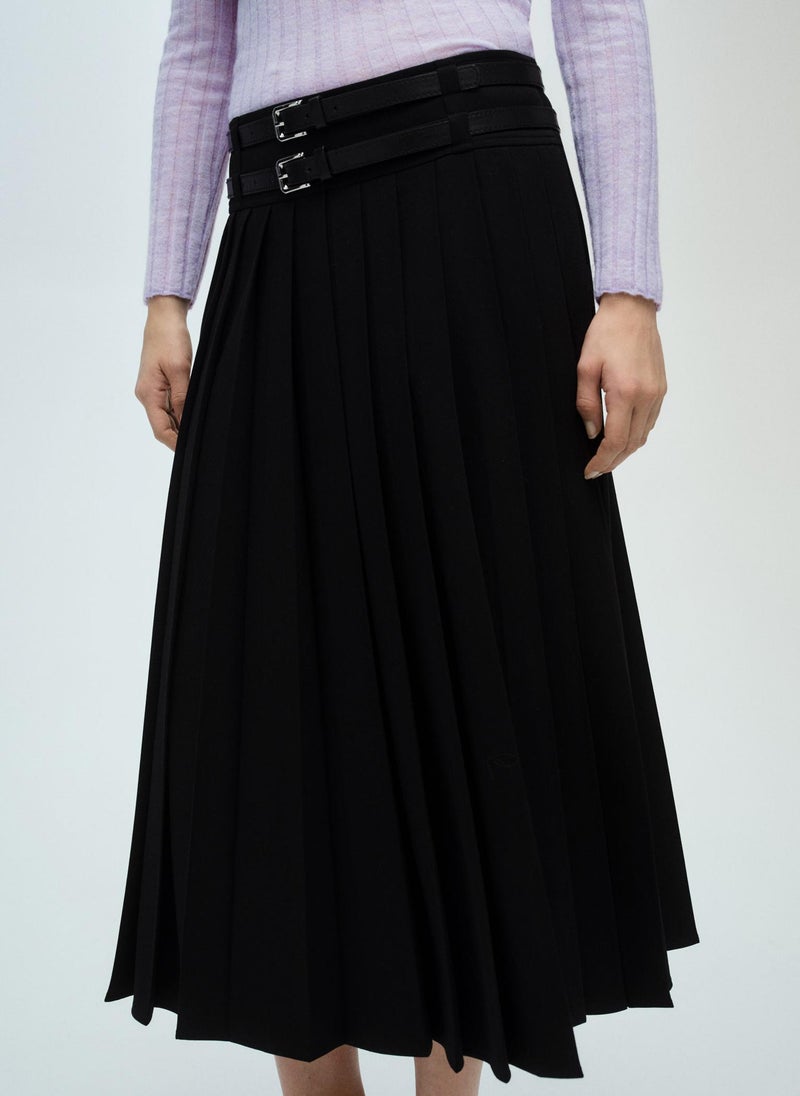 MANGO Double-Belted Pleated Skirt  - Image 1