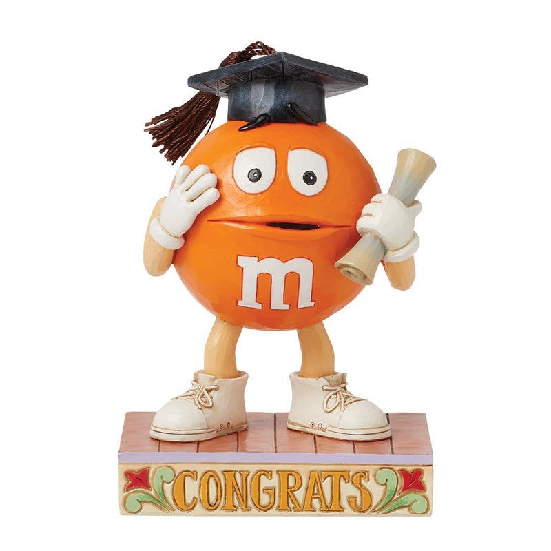 Enesco M&M's by Jim Shore M&M Orange Character with Graduation Cap Figurine- Stone Resin Hand Painted Crafted Collectible M&M Candy Figurines Home Decor Statue, 4.65 Inch - Image 1