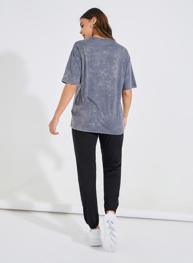 Styli Acid Wash T-Shirt with Joggers Co-Ord Set  - Image 5