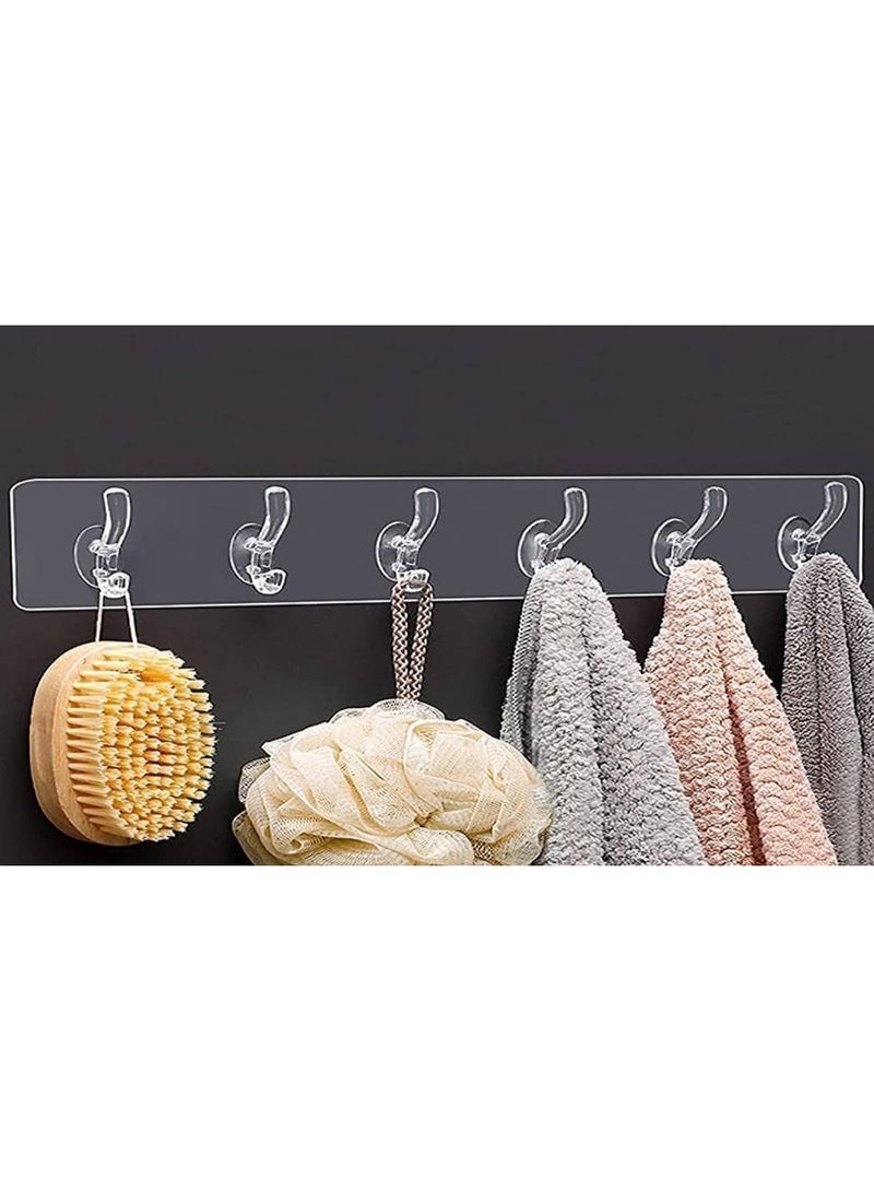 Generic Self-Adhesive Transparent Wall Hooks Strip – 6 Hooks, No-Drill, Strong Hold | Removable Clear Hook Rail for Kitchen, Bathroom, Doors & Tiles - Image 4
