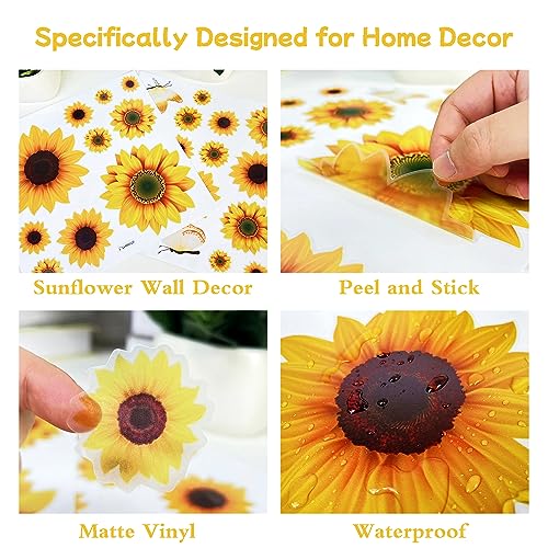 AOWDIAO Sunflower Peel and Stick Wall Decals, Sunflower Decorations for Bedroom, Kitchen, Bathroom, Living Room - Image 3