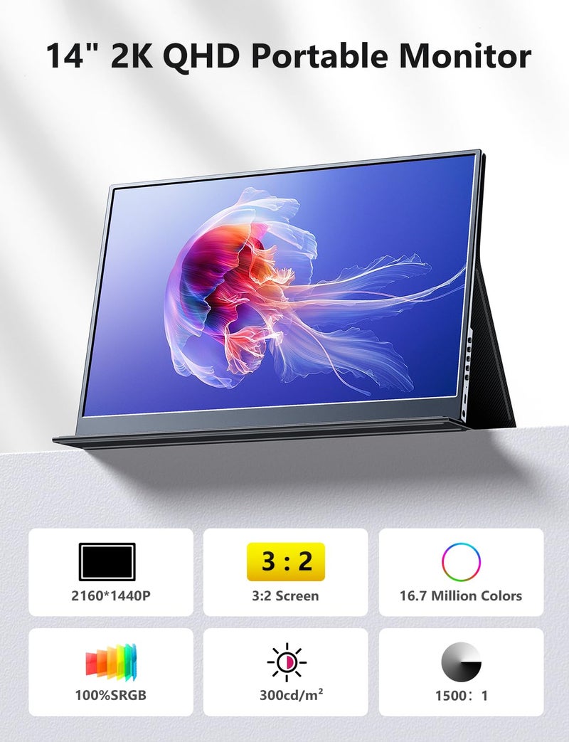 MAGICRAVEN Portable Monitor 14 inch 2160 * 1440P IPS Laptop Monitor, Dual USB C HDMI Second Computer Screen, Gaming Display with 2 Speakers, Travel Monitor for Laptop PS4/5 PC Phone Xbox Switch - Image 2