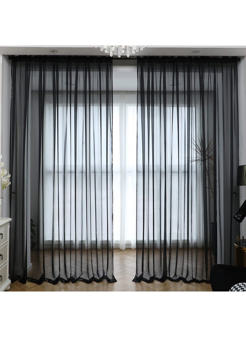 L&TEC Window Black Sheer Curtains 72 Inches Long 2 Panels Sheer Curtain Basic Rod Pocket Panel for Bedroom Children Living Room Yard Kitchen (Black  52"" W x 72"" L | 2 pcs)  - Image 1