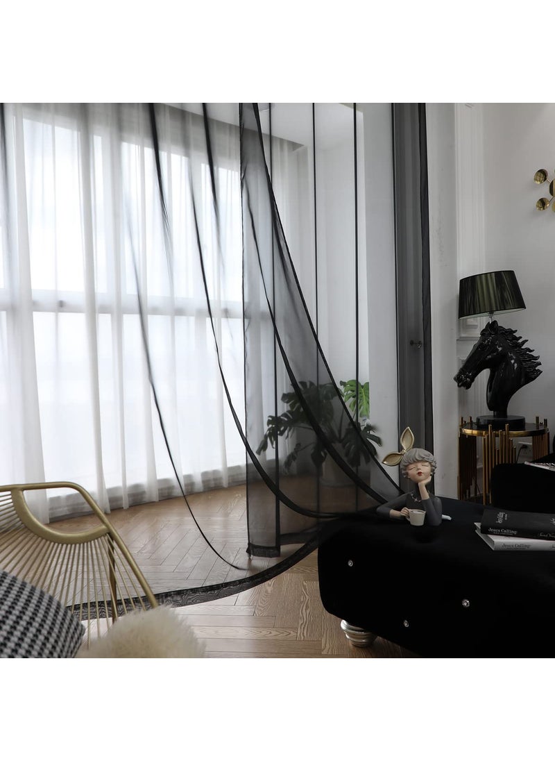 L&TEC Window Black Sheer Curtains 72 Inches Long 2 Panels Sheer Curtain Basic Rod Pocket Panel for Bedroom Children Living Room Yard Kitchen (Black  52"" W x 72"" L | 2 pcs)  - Image 3