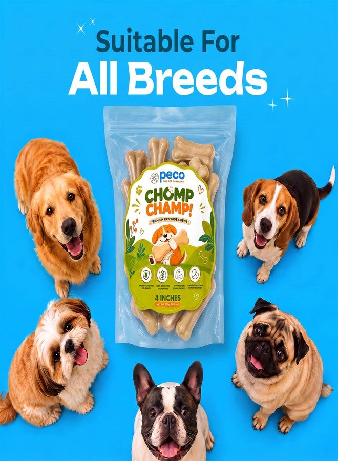 Peco Chomp Champ Premium Rawhide Dog Treats & Chew Bones for Dogs, 4 Inch, 400g Haddi Treat | Non-Bleached, Long-Lasting Dog Chew, High Protein & Low Fat, Natural Dental Chew for Small & Medium Breeds - Image 2