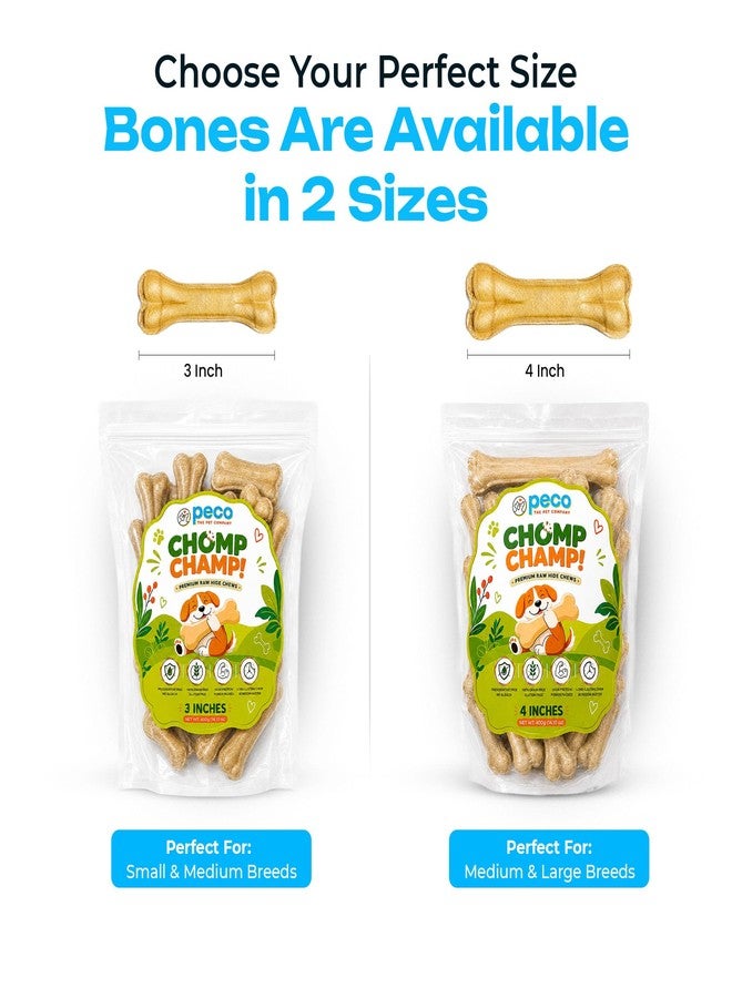 Peco Chomp Champ Premium Rawhide Dog Treats & Chew Bones for Dogs, 4 Inch, 400g Haddi Treat | Non-Bleached, Long-Lasting Dog Chew, High Protein & Low Fat, Natural Dental Chew for Small & Medium Breeds - Image 1