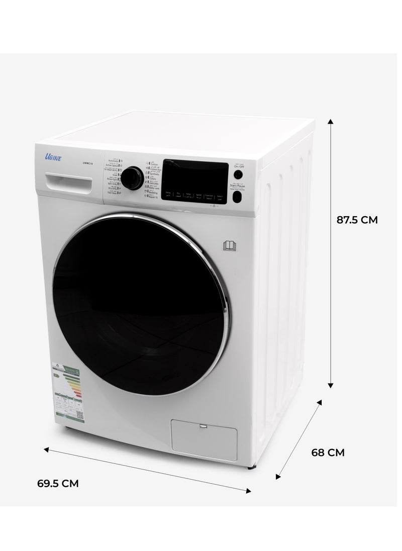 UGINE - Ugine Automatic Washing Machine, Front Load, 10 KG, 100% Thermal Drying, Inverter, Energy Saving, White - UWMC10W - Image 1