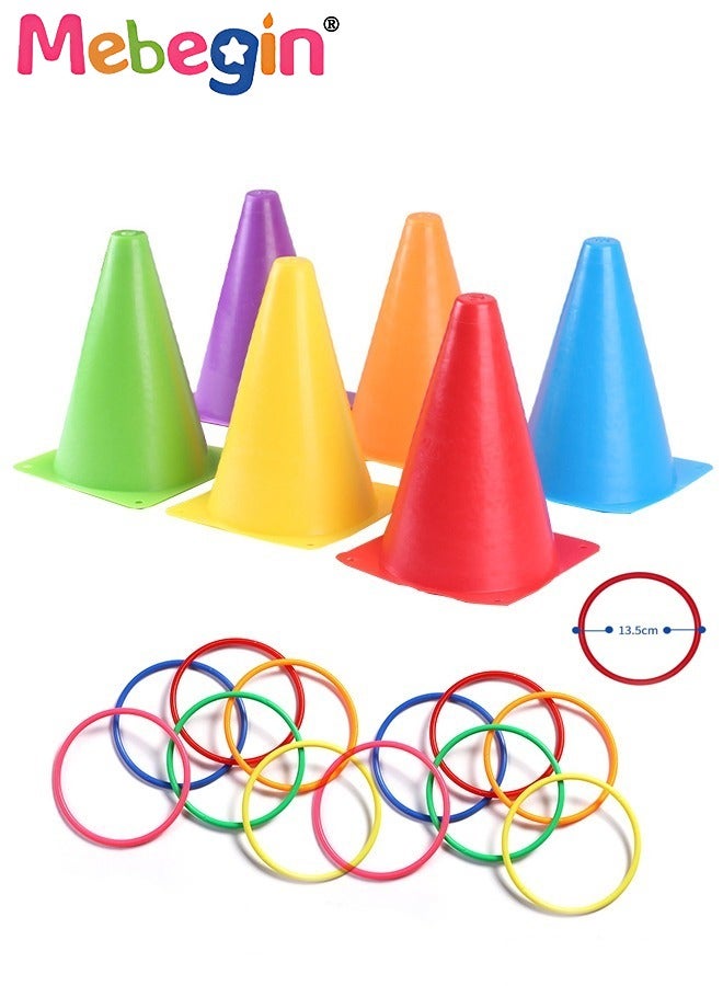 MEBEGIN 19PCS Ring Toss Target Game Plastic Cone Throwing Playset Indoor & Outdoor Games for Kids and Adult  - Image 1
