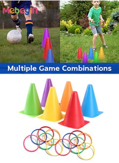 ميبيجين 19 قطعة لعبة Ring Toss Target لعبة بلاستيكية مخروطية رمي مجموعة ألعاب داخلية وخارجية للأطفال والكبار  - Image 3