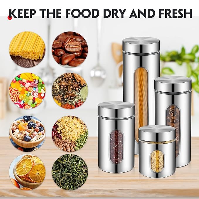 Mivana Steel Glass Food Storage Airtight Tea Coffee Sugar Containers 850Ml,550Ml,350Ml For Kitchen Storage Container With Lid For Tea Coffee & Sugar,Dry Fruit Jars,Storage Box,Set Of 3 (3,Mt-4),Silver - Image 4