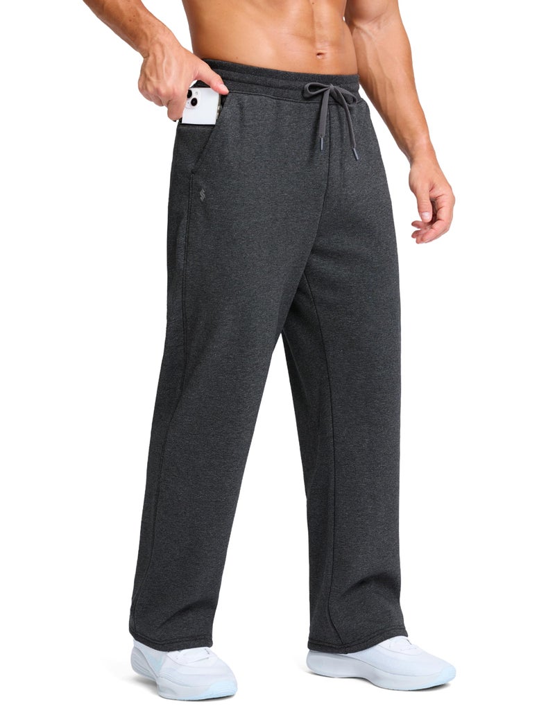 Soothfeel Men's Fleece Sweatpants Cotton Open Bottom Straight Leg Baggy Winter Warm Pants Sweatpants Charcoal M - Image 1