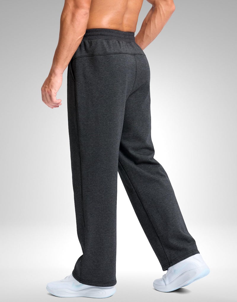 Soothfeel Men's Fleece Sweatpants Cotton Open Bottom Straight Leg Baggy Winter Warm Pants Sweatpants Charcoal M - Image 2