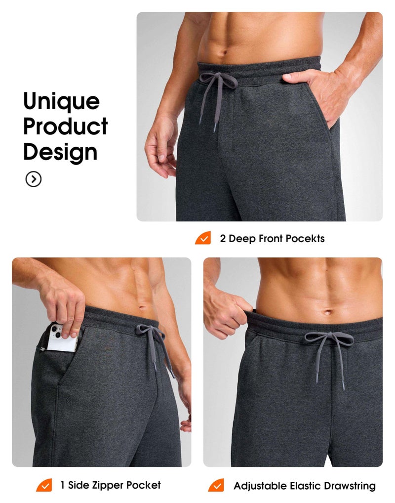 Soothfeel Men's Fleece Sweatpants Cotton Open Bottom Straight Leg Baggy Winter Warm Pants Sweatpants Charcoal M - Image 5