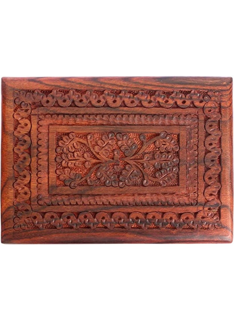 QUESERA Storage Case Jewelry Box Jewel Organizer Floral Hand Carvings with Brass Inlay Standard Wood - Image 3