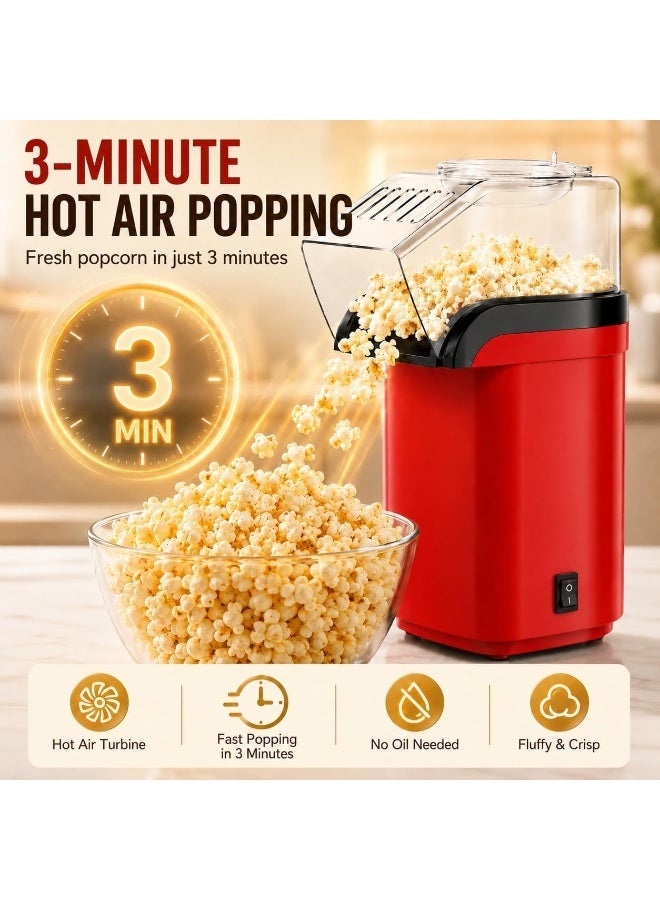 Air Popcorn Maker Oil-Free Hot Air Popper with Measuring Cup 8 Cups Red - Image 2