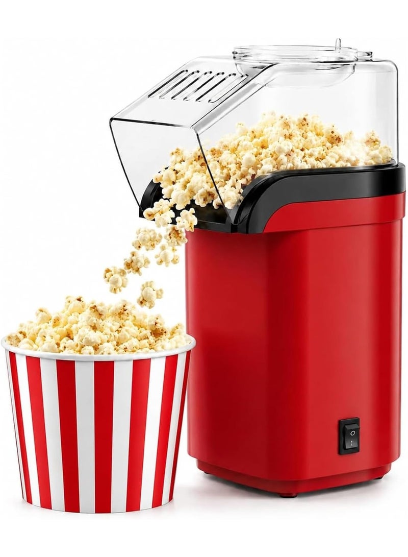 Air Popcorn Maker Oil-Free Hot Air Popper with Measuring Cup 8 Cups Red - Image 1