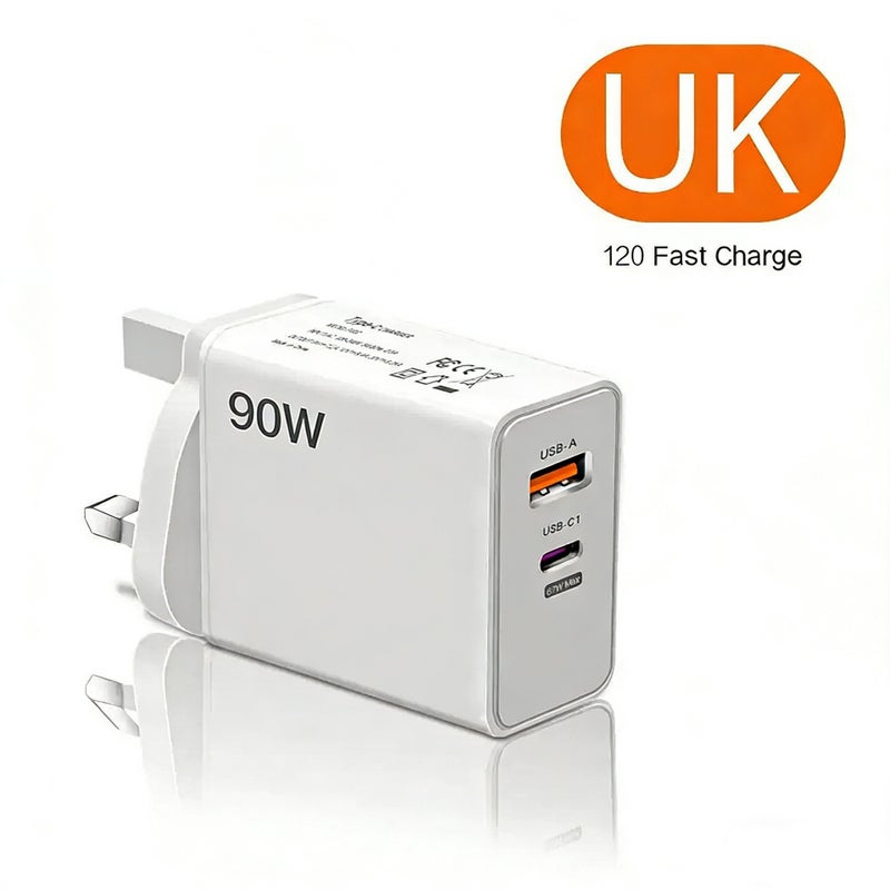 WHALE UK Standard - 90W QC 3.0 Dual-Port Fast Charger, Compact Wall Adapter for Xiaomi and Redmi Phones Portable Fast Charging, Equipped with 1 USB-C Port and 1 USB-A Port (Cable Not Included) - Image 1