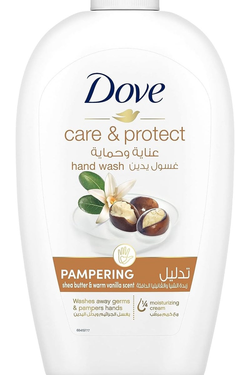 DOVE Care & Protect Pampering Hand Wash, 100% sensitive skin friendly, Shea Butter & Vanilla, With ¼ moisturising cream, 500ml  (pack of 2) - Image 2