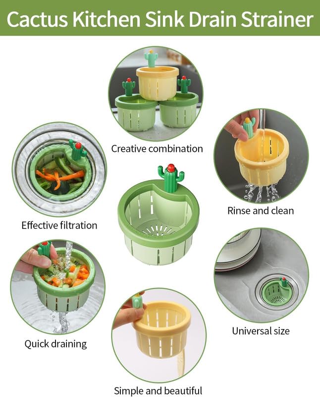 Fayby Kitchen Sink Drain Strainer Creative Cactus Sink Drain Strainer Removable Sink Drain Strainer with Openable Bottom Universal Sink Drain Strainer Prevents Clogging 1Psc - Image 5