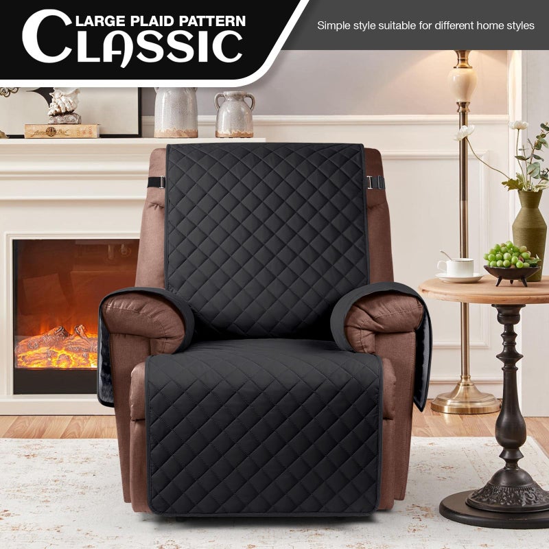 KinCam 100% Waterproof Recliner Chair Cover, Reclining Couch Covers for Pets, Dogs, Recliner Couch Slipcover Furniture Protector with Elastic Straps for Kids(23.6", Black) - Image 2