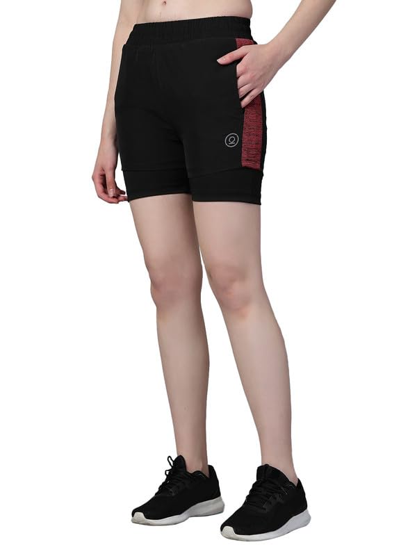 CHKOKKO Gym Shorts for Women Workout Sports Running Quick Dry Fit Double Layer Inner Compression with Pockets Breathable Lightweight Maroon M - Image 1