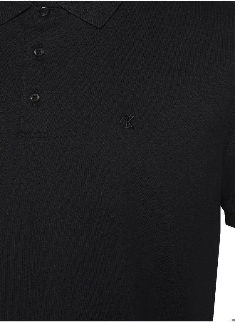 Calvin Klein Jeans Men's  Smooth Cotton Polo Shirt  - Cotton Blend, Black  - Image 3