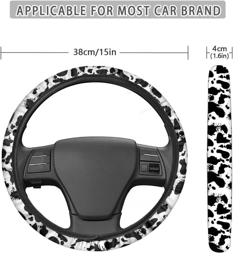 Universal Non-Slip Steering Wheel Cover, 15-inch Polyester Material Driving Accessories, Suitable for Car and Truck(Ink Spot Cow Texture) - Image 5