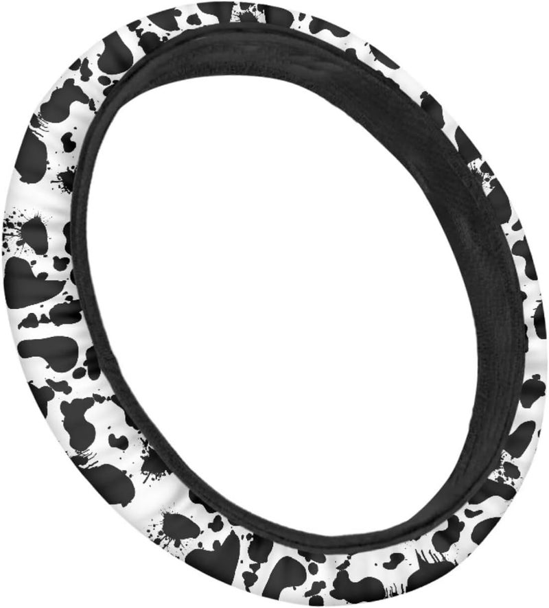 Universal Non-Slip Steering Wheel Cover, 15-inch Polyester Material Driving Accessories, Suitable for Car and Truck(Ink Spot Cow Texture) - Image 3