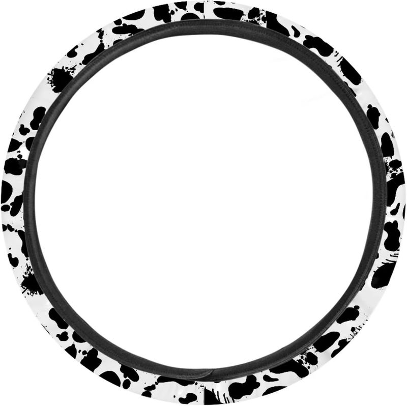 Universal Non-Slip Steering Wheel Cover, 15-inch Polyester Material Driving Accessories, Suitable for Car and Truck(Ink Spot Cow Texture) - Image 2