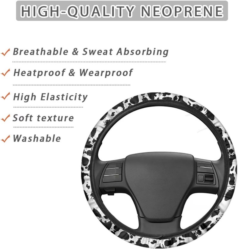 Universal Non-Slip Steering Wheel Cover, 15-inch Polyester Material Driving Accessories, Suitable for Car and Truck(Ink Spot Cow Texture) - Image 4