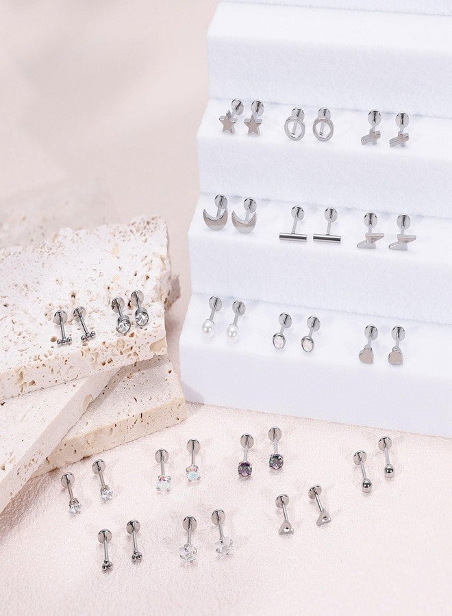 Masedy 18Pairs 18G Surgical Steel Threadless Stud Earring for Women Men Push in Helix Cartilage Earrings Studs CZ Hypoallergenic Heart Moon Star Flat Back Earring 6mm - Image 4