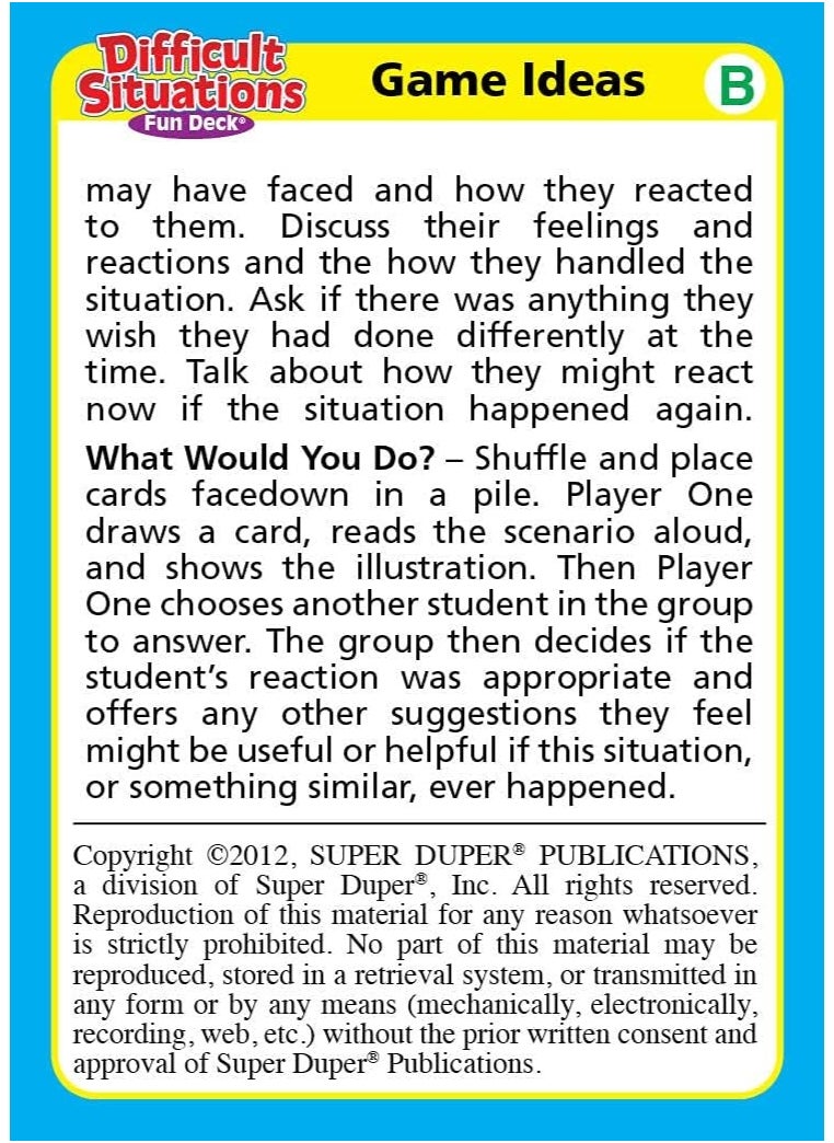 Super Duper Publications Super Duper Publications | Difficult Situations Fun Deck | Social Skills and Safety Flash Cards | Educational Learning Materials for Children  - Image 2