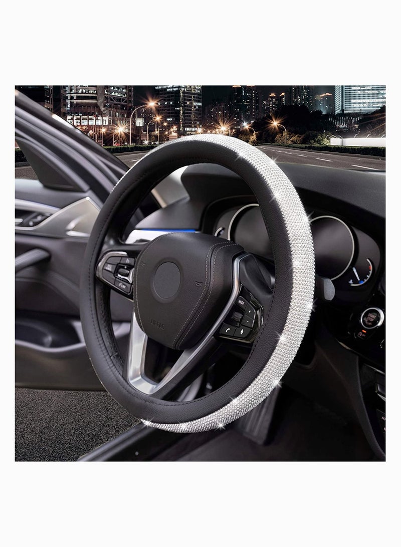 SYOSI Steering Wheel Cover Microfiber Leather Steering Wheel Cover Shiny Crystal Diamond Design Compatible with Most Makes and Models of Cars and Trucks with 14.5 to 15 Inch Steering Wheels - Image 2