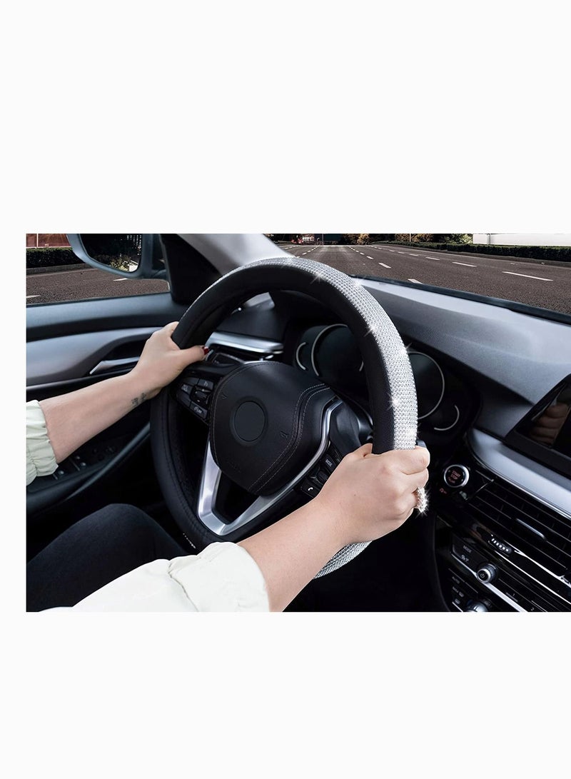 SYOSI Steering Wheel Cover Microfiber Leather Steering Wheel Cover Shiny Crystal Diamond Design Compatible with Most Makes and Models of Cars and Trucks with 14.5 to 15 Inch Steering Wheels - Image 3