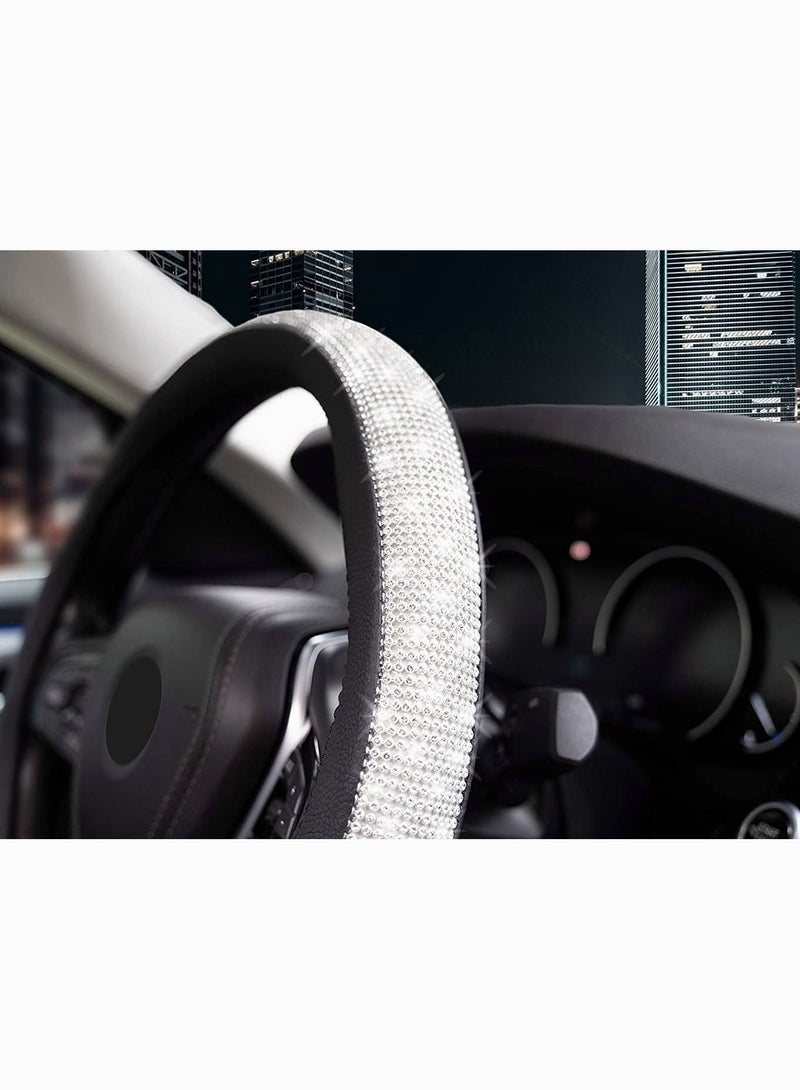 SYOSI Steering Wheel Cover Microfiber Leather Steering Wheel Cover Shiny Crystal Diamond Design Compatible with Most Makes and Models of Cars and Trucks with 14.5 to 15 Inch Steering Wheels - Image 5