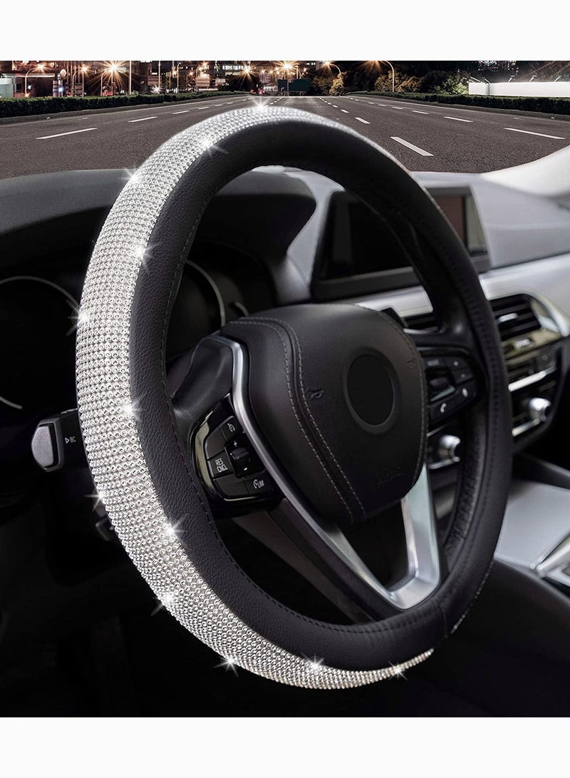 SYOSI Steering Wheel Cover Microfiber Leather Steering Wheel Cover Shiny Crystal Diamond Design Compatible with Most Makes and Models of Cars and Trucks with 14.5 to 15 Inch Steering Wheels - Image 1