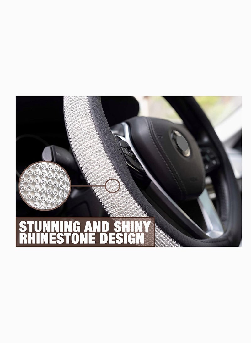 SYOSI Steering Wheel Cover Microfiber Leather Steering Wheel Cover Shiny Crystal Diamond Design Compatible with Most Makes and Models of Cars and Trucks with 14.5 to 15 Inch Steering Wheels - Image 4