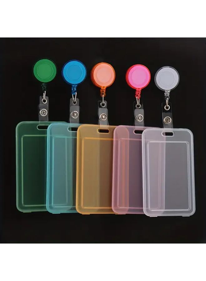 Transparent White Pink ID Badge Holder Reel With Retractable Clip Clear Protective Case - Image 1