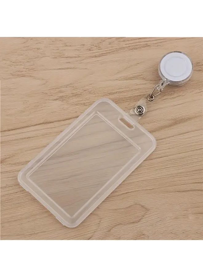 Transparent White Pink ID Badge Holder Reel With Retractable Clip Clear Protective Case - Image 2