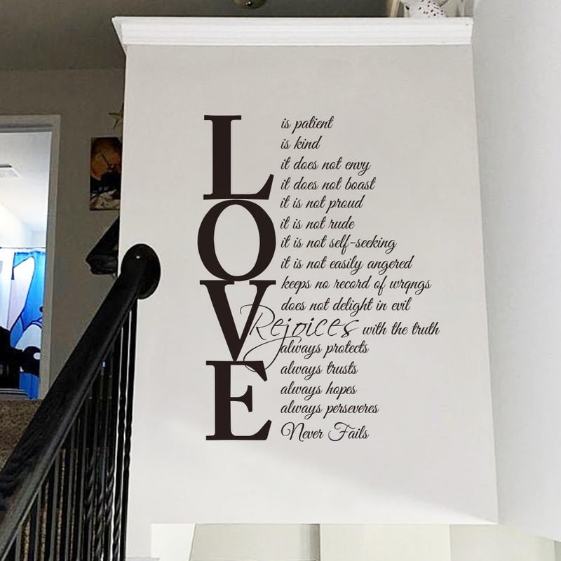 FlyWallD Living Room Wall Decals Decor Quotes Sayings Inspirational Vinyl Wall Art Stickers,Love is Patient Love is Kind - Image 1