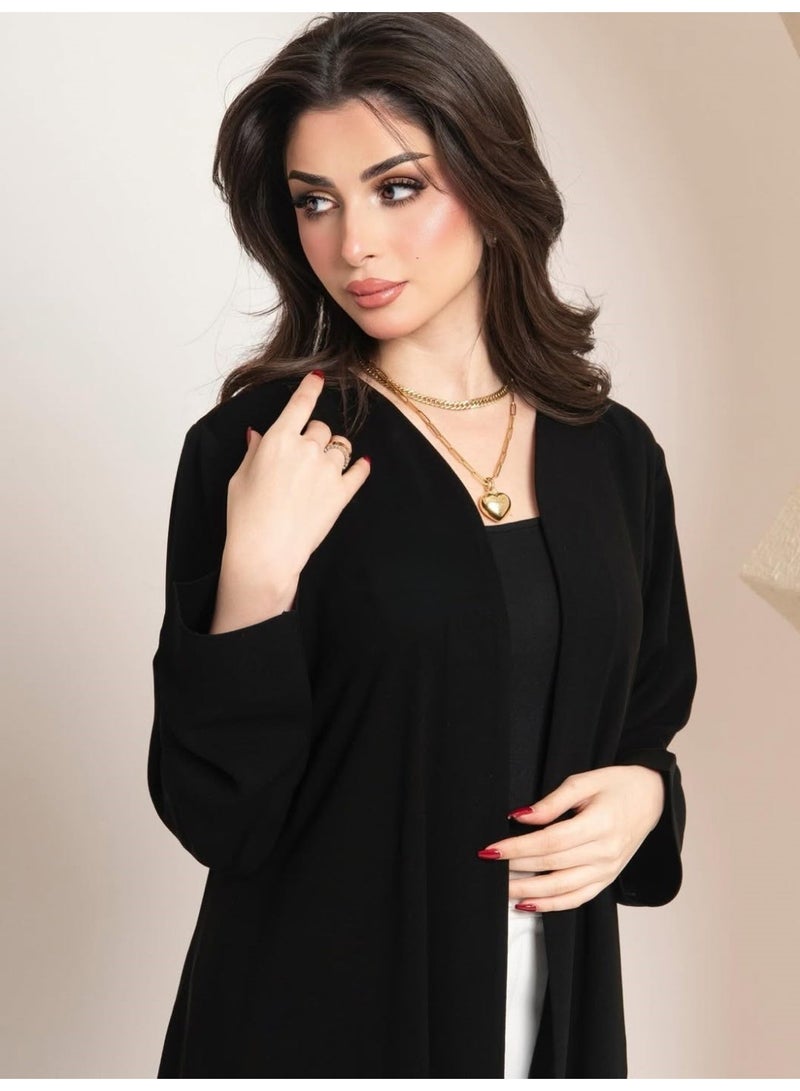 عباية ثراء من الكريب الملكي الفاخر بقصة نص كلوش مع طرحة ونقاب مجاني - Image 2