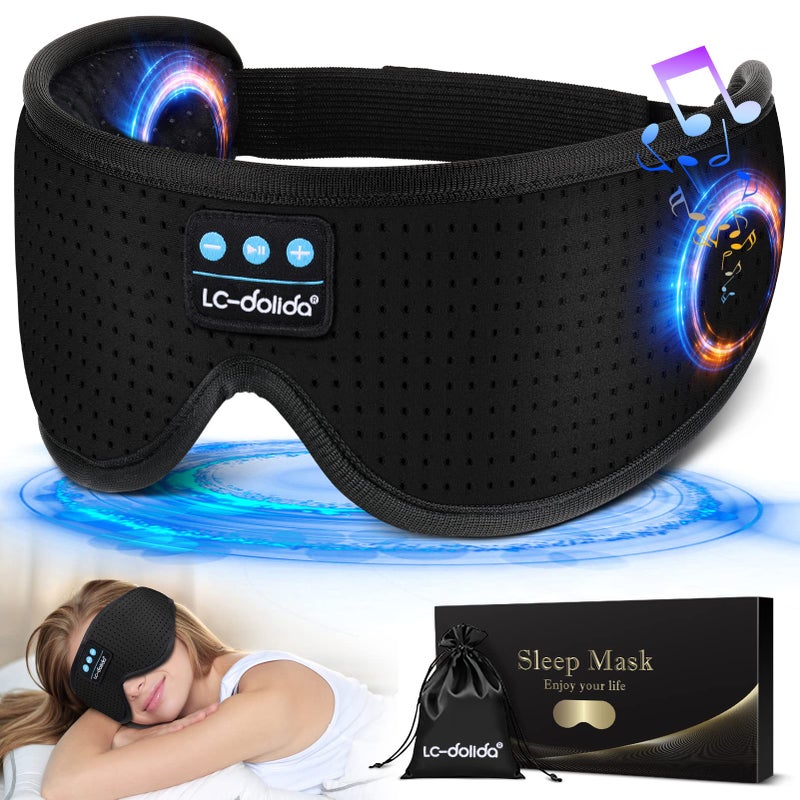 LCdolida Sleep Headphones White Noise Bluetooth Sleep Mask 3D Wireless Eye Mask Sleeping with Timing Sleep Mask with Bluetooth Headphones for Side Sleepers Travel Yoga Cool Gifts Men Women