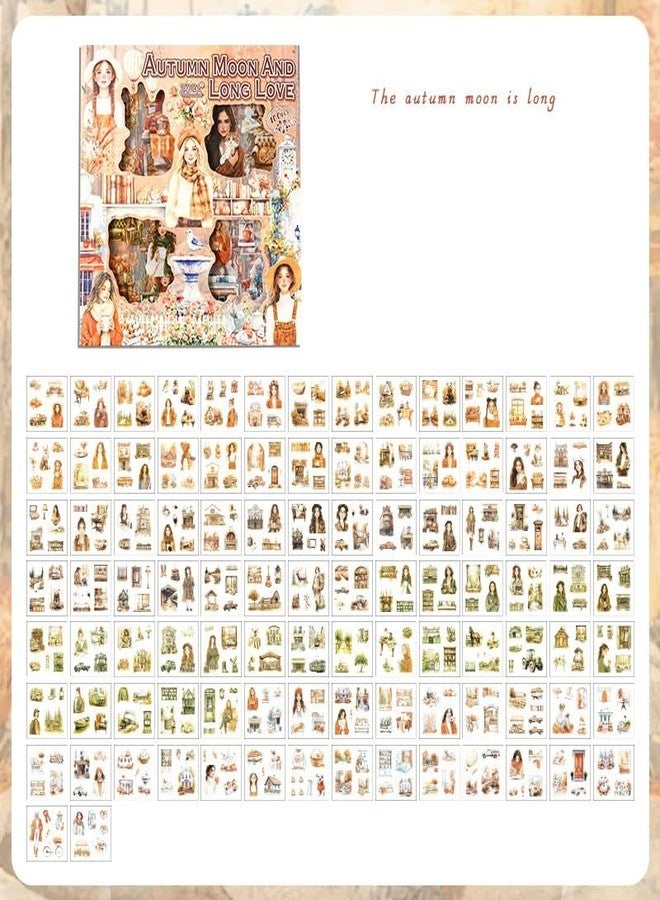 SAMVARDHAN Seasonal Aesthetic Girl Seasons Sticker Set - 100 Pcs Decorative Scrapbooking Stickers for Journaling, Planners, DIY Crafts & Art Projects (Autumn Moon and Long Love) - Image 2