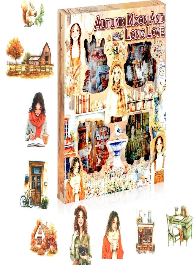 SAMVARDHAN Seasonal Aesthetic Girl Seasons Sticker Set - 100 Pcs Decorative Scrapbooking Stickers for Journaling, Planners, DIY Crafts & Art Projects (Autumn Moon and Long Love) - Image 1