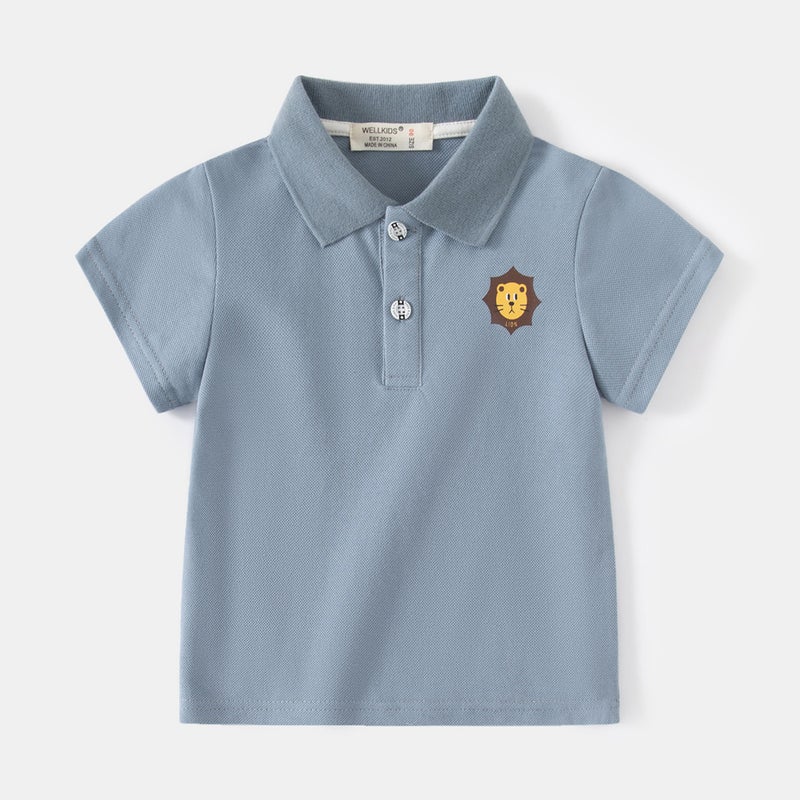 Lapel Printed Summer Kidsren'S Short-Sleeved Casual Outdoor Cartoon Lion Polo Shirt Pique Cotton Boys Polo Shirt - Image 3