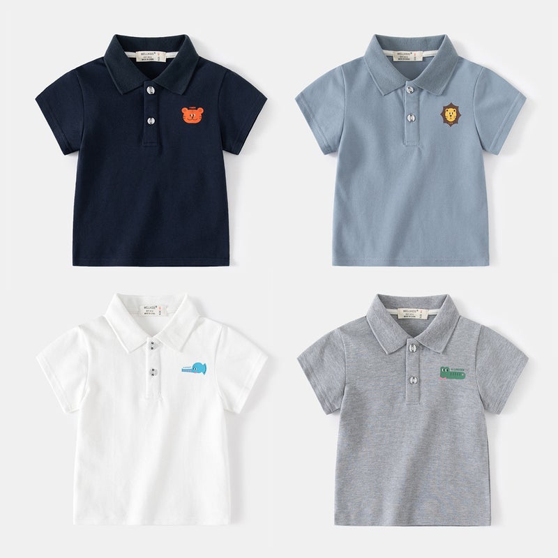 Lapel Printed Summer Kidsren'S Short-Sleeved Casual Outdoor Cartoon Lion Polo Shirt Pique Cotton Boys Polo Shirt - Image 2