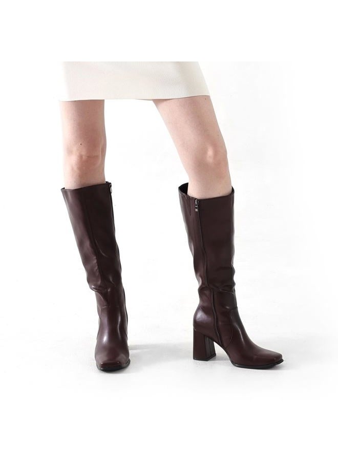 Vipost 3.35-inch Square Toe Knee High Boots for Women, Chunky Block Heel Tall Boots for Women with Side Zipper, Fashion Comfortable Long Fall Winter Boot 2025, Brown, 8 - Image 3